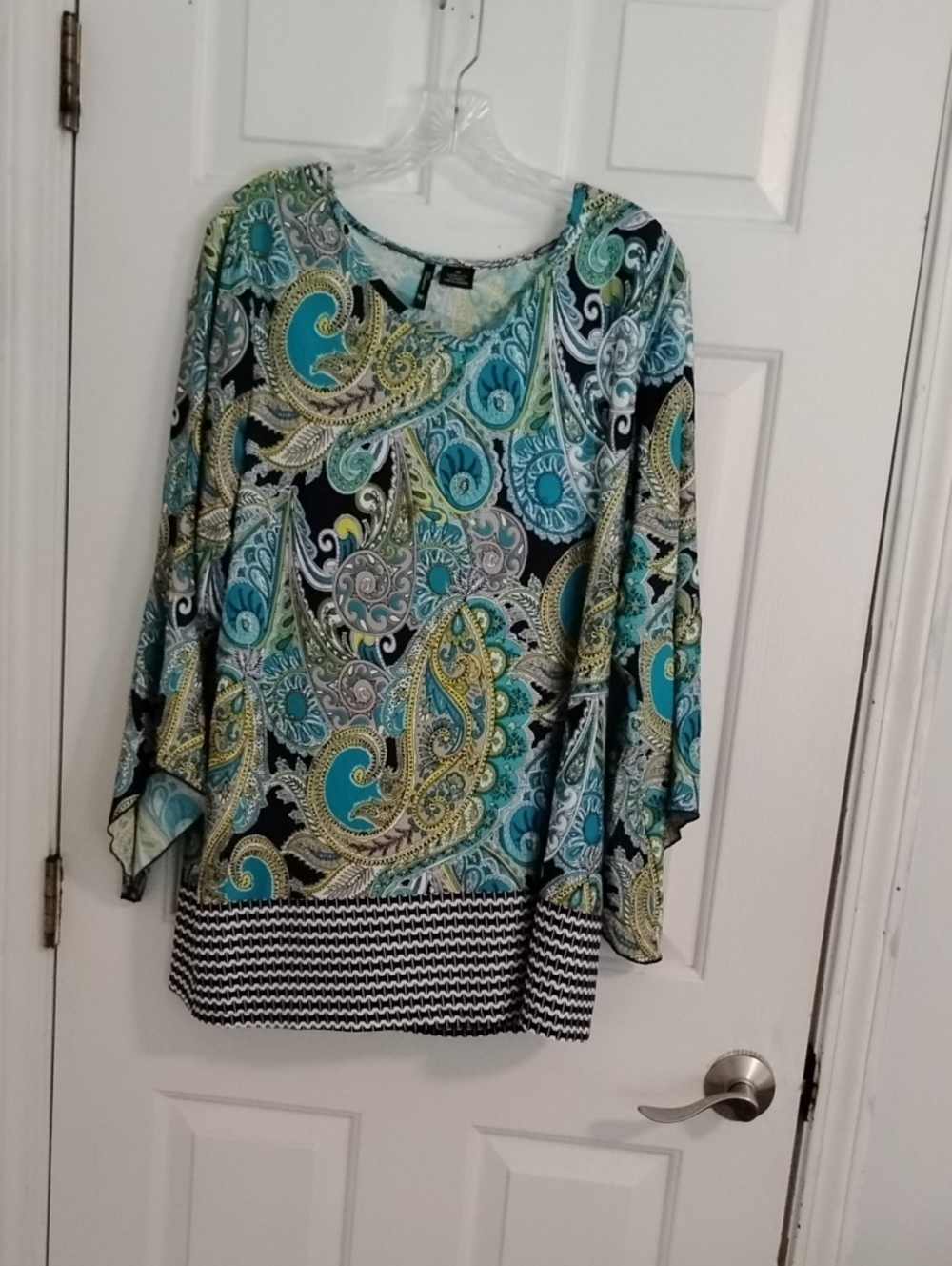 new directions Teal Paisley Tunic with Black Accents